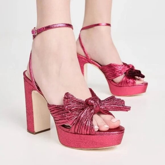 Loeffler‎ Randall Natalia Bow Platform Sandals Heels Fuscia Pink Size 6 - Picture 1 of 13